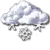 A 2x2 contact sheet of three animated snow icon frames showing cloud and falling snowflakes with varying snowflake shapes and positions.