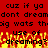Red background with black pixelated text and yellow-orange flame-like patterns at the bottom.