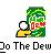 Pixelated static buddy icon featuring a green soda can with red text and a yellow stick figure running toward it, below which is partial black text reading "Do The Dew" on white background.