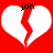 Two identical white broken hearts on red background with 'jon' text above each heart, pixelated rendering.