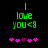 Green text 'I love you<3' on black background with pink hearts below, two variations of heart arrangement.