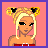 Pixel art contact sheet showing three frames of an animated character with blonde hair styled in pigtails, wearing a red crop top and white shorts against a pink background.