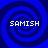 Four identical blue spiral patterns with white text 'SAMISH' centered in each quadrant on a dark blue background.