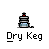 Animated contact sheet of 24 frames showing a pixel art character interacting with a keg, each frame labeled "Dry Keg" below the icon.