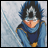 Pixelated anime character with blue hair and blue clothing holding a sword, next to black background with white text.