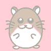 A pink background features multiple cartoon hamster icons in various poses with brown and white coloring, some showing motion lines.