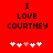 Red background with black text reading "I LOVE COURTNEY" and five white hearts, one pink heart in the center.
