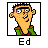 Pixelated cartoon character icon with yellow skin, green shirt, and brown collar inside a black border frame; text "Ed" below the image.