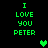 Green pixelated text and heart symbols on a black background, with animated heart positions changing across frames.