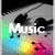 Animated icon shows a music player interface with colorful gradient background, changing text from 'Music Is Life' to 'Music Is :)' with musical notes.