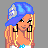 Pixel art contact sheet showing a female character in blue and white attire with multiple views including full-body, torso, legs, and head, alongside text reading "Thuggin Bitch".