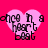 Four identical pink heart-shaped icons with black text reading 'once in a heart beat' on bright red background