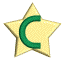 Animated 3D star-shaped icon with green C symbol rotating through multiple angles against gray background.