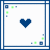 A contact sheet of three animated frames showing pixelated heart icons in blue and green on white backgrounds with small colored squares at corners, arranged in a 2x2 grid with one empty gray cell.