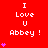 Red background with white text "I Love U Abbey!" repeated in a , surrounded by pink heart symbols in various quantities