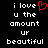 Pixelated text reads 'i love u the amount ur beautiful' with a red heart symbol replacing 'love' on the left side of a split-screen display.