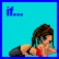 A 4-frame pixel art contact sheet showing a character with brown hair and red headband in various poses across cyan and black backgrounds, accompanied by text phrases.