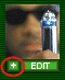 A pixelated image shows a person holding a silver microphone with blue accents, framed by green borders and a red circle around a plus sign.