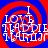 Four identical display red and blue spiral backgrounds with white text reading "I LOVE YOU" in a pixelated font