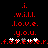 Red pixelated text on black background reads 'i. will. love. you. forever.' with white and gray flower-like symbols at the bottom.