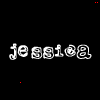 identical pixelated text icons spelling 'jessica' in white with red dots scattered across a black background