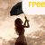 A pixelated beach scene with a woman holding an umbrella, yellow 'free' text above her, and red 'UP' on a black circle in the top-right corner.