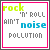 A contact sheet of 10 animated frames showing a pixelated icon with text "rock 'n' roll ain't noise pollution" in varying color schemes and letter spacing, each frame bordered by pink outline on white background.