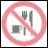 A red prohibition symbol overlays a fork, knife, and cup in the first frame; subsequent frames show variations including text "Do not feed the models.".