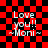 Red and black checkered background with white text reading "Love you!! ~Moni~" in four identical arranged in a