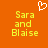Pixelated orange background with yellow text reading "Sara and Blaise" on both sides, white heart symbol above center.
