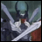 Pixelated anime-style character with teal helmet and white armor holding two swords against a dark background, next to text reading "Anime IM" and "com".