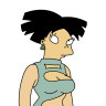 Pixelated cartoon character with black spiky hair, light skin, and a teal sleeveless top with a cutout design, viewed in profile against a white background.