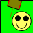 Two side-by-side show a yellow smiley face with black eyes on green background; left has smiling mouth, right shows downturned mouth and hat tilt
