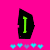 A static image shows a bright pink background with three distinct black shapes containing green text or symbols, each shape bordered by light blue hearts.