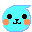 Two pixelated blue cat faces with orange and pink cheeks, black eyes, and a small nose; one face has a red heart above it.