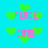 Pixelated cyan background with repeating green heart shapes and pink text reading "PEACE OUT!" in a pattern