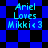 Pixelated blue and black patterned background with cyan text reading "Ariel Loves Mikki<3" in four identical sections.