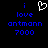 Blue pixelated text on black background reads 'i love antmann 7000' with a white heart outline above the first 'i'.