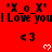Red background with repeated black text and symbols, including "*X o X*", "I Love you", "<3", and white heart icons arranged in a pattern