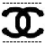 black Chanel double-C logos on white backgrounds with dashed lines, some featuring 'chanel' text and small heart icons
