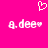 Pixelated pink background with white text 'a.dee' and a heart symbol above it, displayed twice side-by-side.