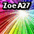 Four- of pixelated images with 'Zoe A27' text, featuring rainbow light rays, grayscale textures, and a colorful eye with dripping effects