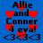 Blue background with black text reading "Allie and Conner 4 eva! <3<3<3" surrounded by red heart shapes in various positions.