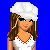 Pixel art contact sheet showing multiple views of a female character in sporty attire with visible text labels "Sexy" and "Sporty" on blue background.