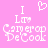 Pixelated pink background with white text and symbols reading 'I Love Camerop DeCook' in two identical side-by-side arrangements.