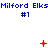 Blue text "Milford Elks" and "#1" repeated across white background with red pixel symbols changing in animation.
