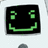 Pixelated green smiley face with blocky eyes and a zigzag mouth on a black background, framed by a light gray border.