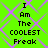Green background with purple diamond pattern and black pixelated text reading "I Am The COOLEST Freak" in four identical quadrants