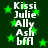 Green starry background with white text listing names in two , each repeating the same names in identical order