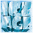 Pixelated blue and white icon with abstract shapes resembling stylized letters or symbols, set against a light background.